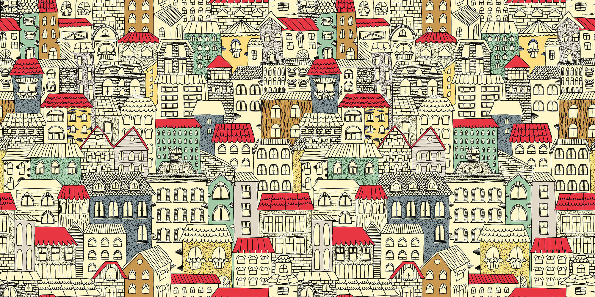 Tapet Personalizat Patterns cu cladiri colorate - BUILDINGS SKETCH COLOR