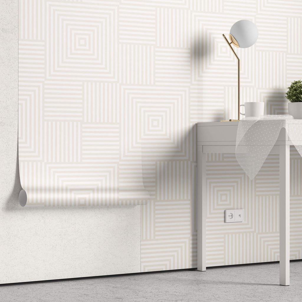 Tapet Personalizat Patterns cu forme geometrice subtile in nuante de bej deschis - LIGHT BEIGE ILLUSION