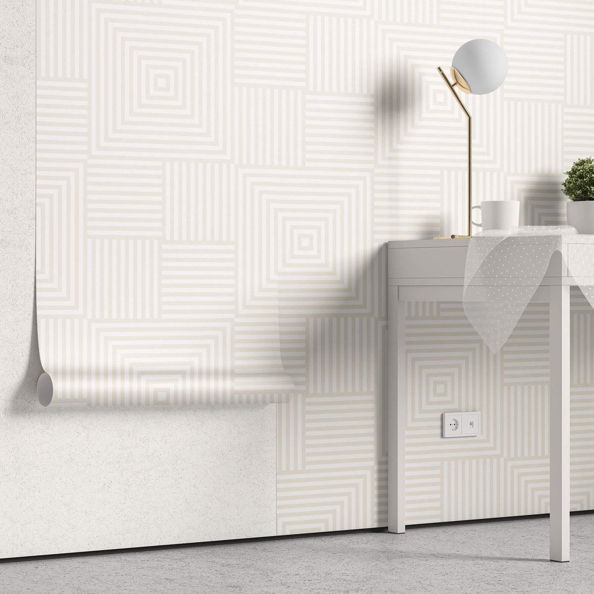 Tapet Personalizat Patterns cu forme geometrice subtile in nuante de bej deschis - LIGHT BEIGE ILLUSION