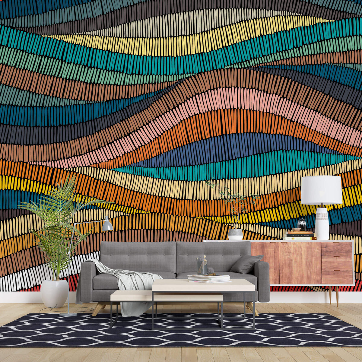 Tapet Personalizat Patterns cu valuri abstracte texturate in stil curcubeu - WAVY RAINBOW