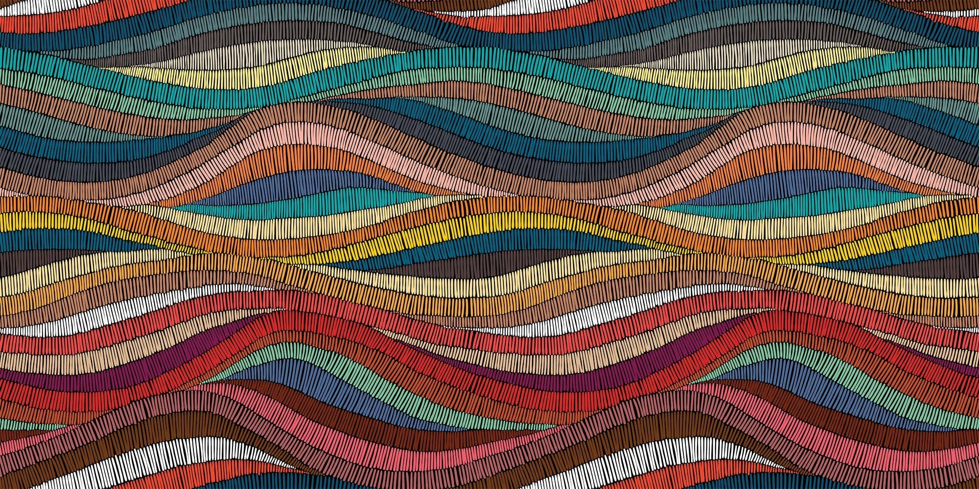 Tapet Personalizat Patterns cu valuri abstracte texturate in stil curcubeu - WAVY RAINBOW