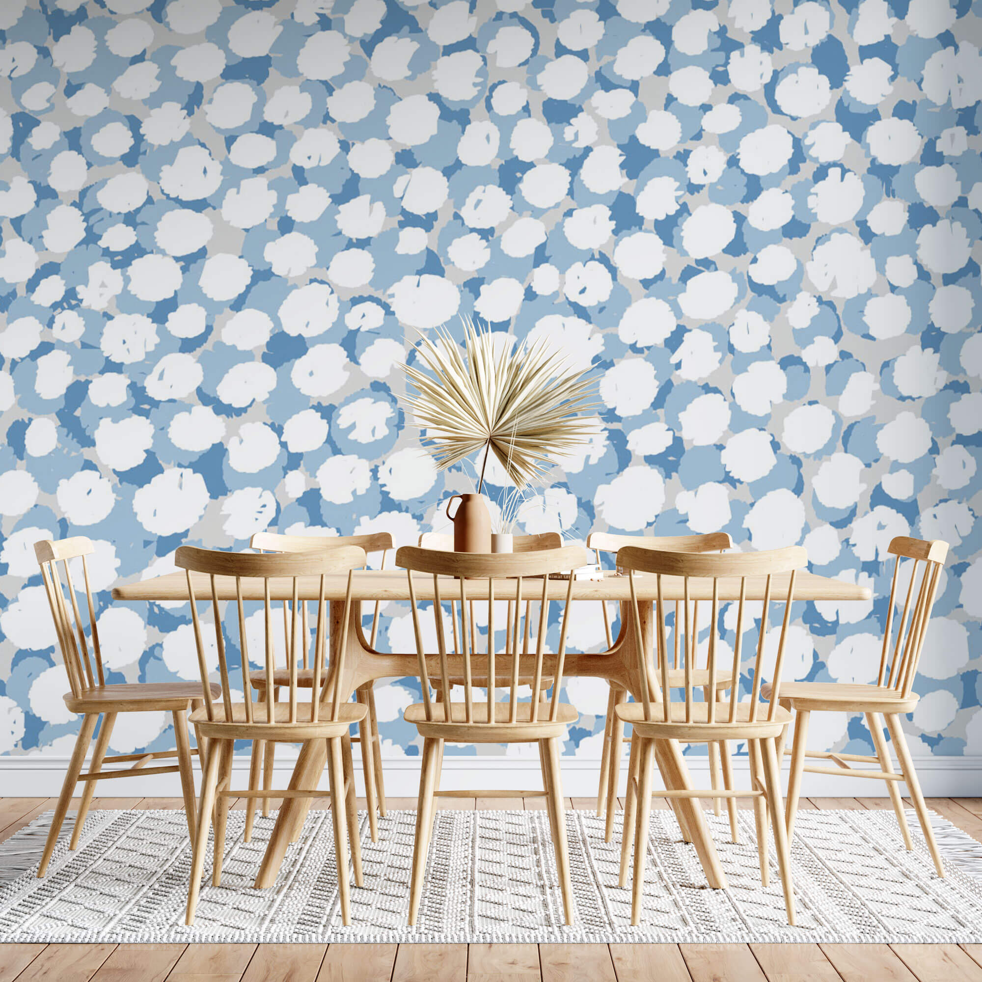 Tapet Personalizat Patterns cu pete de culoare abstracte in nuante de albastru - BLUE DOTTY WHITE