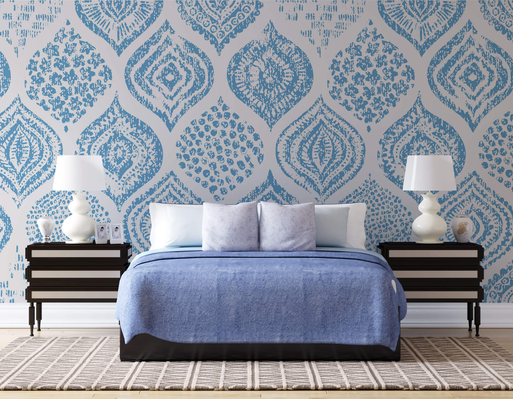 Tapet Personalizat Patterns cu forme rotunde abstracte pictate in stil boho in nuante de albastru - BLUE BOHO GLOBES