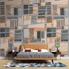 Tapet Personalizat Patterns cu model abstract in nuante gri si portocalii - PAINTED ABSTRACT