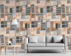 Tapet Personalizat Patterns cu model abstract in nuante gri si portocalii - PAINTED ABSTRACT