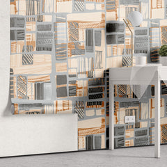 Tapet Personalizat Patterns cu model abstract in nuante gri si portocalii - PAINTED ABSTRACT