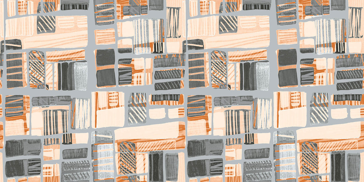 Tapet Personalizat Patterns cu model abstract in nuante gri si portocalii - PAINTED ABSTRACT