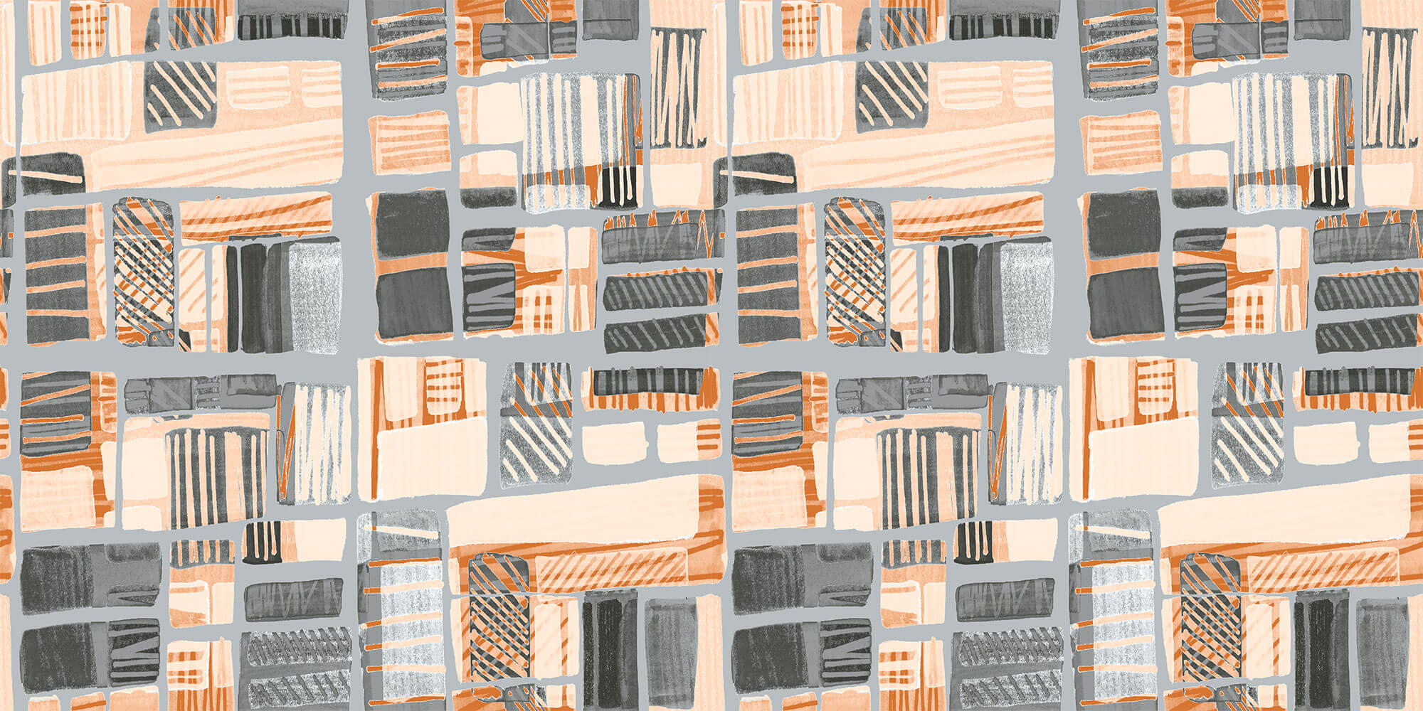 Tapet Personalizat Patterns cu model abstract in nuante gri si portocalii - PAINTED ABSTRACT