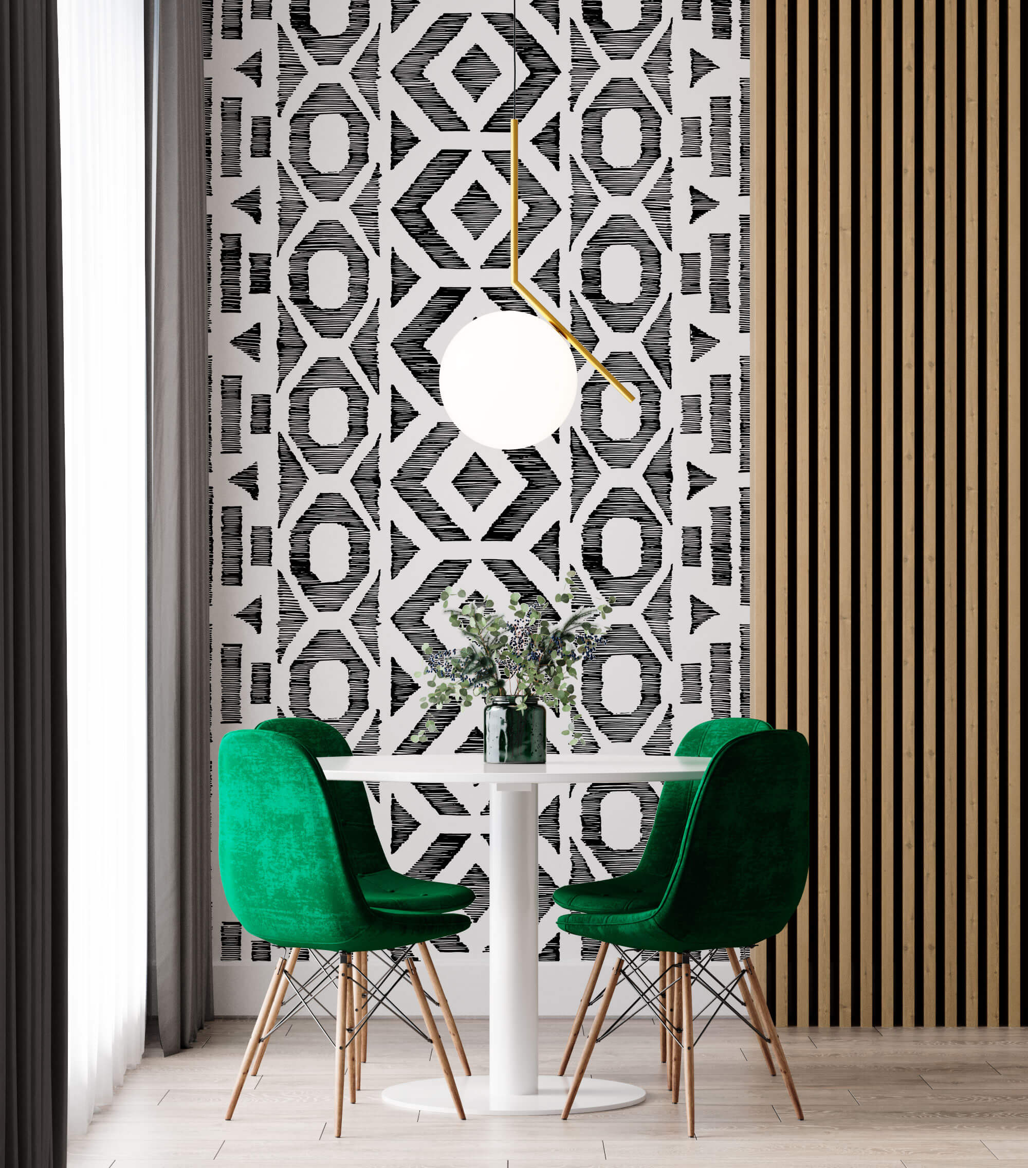 Tapet Personalizat Patterns cu model abstract in dungi negre - LINY SHAPES