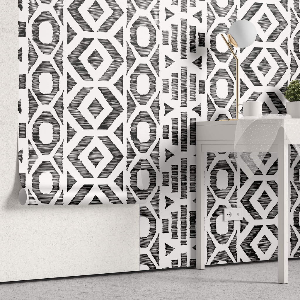 Tapet Personalizat Patterns cu model abstract in dungi negre - LINY SHAPES