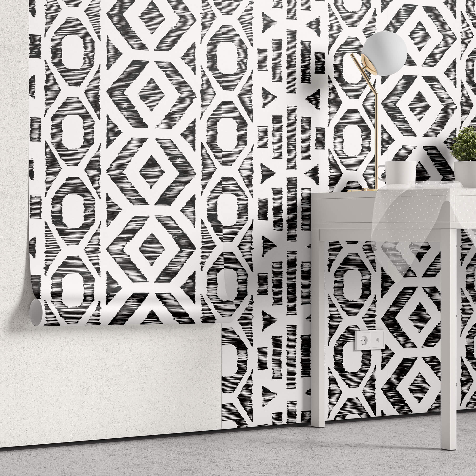 Tapet Personalizat Patterns cu model abstract in dungi negre - LINY SHAPES