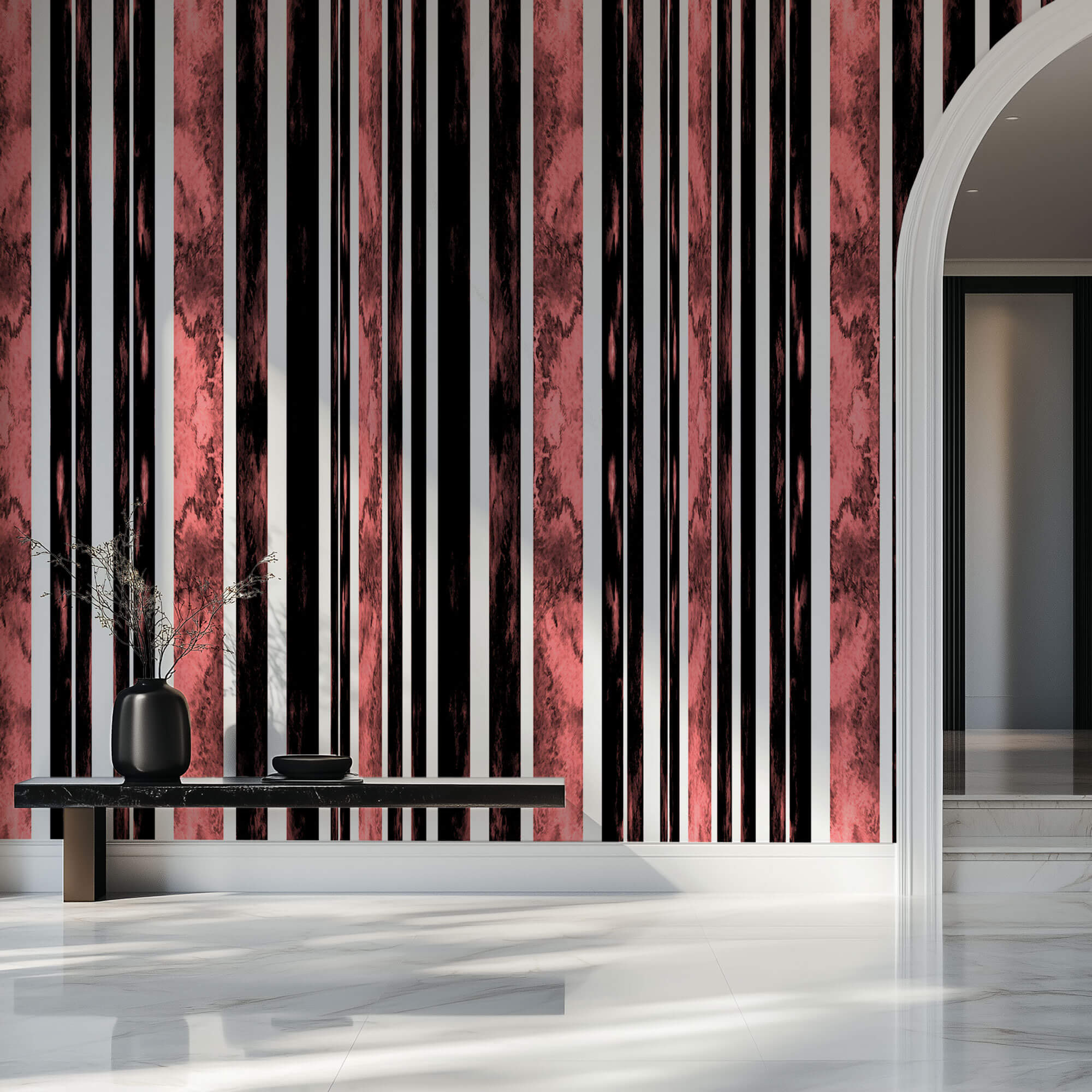 Tapet Personalizat Patterns in dungi rosii si negre - ABSTRACT TEXTURED LINES