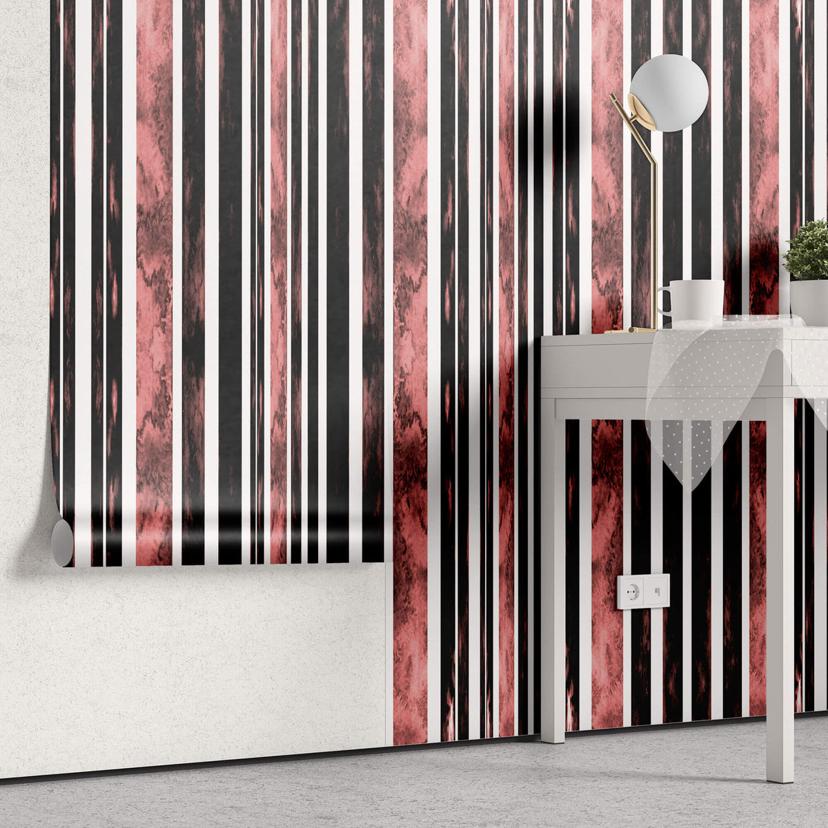 Tapet Personalizat Patterns in dungi rosii si negre - ABSTRACT TEXTURED LINES