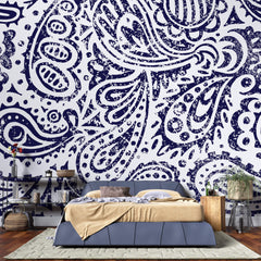 Tapet Personalizat Patterns cu model abstract de bandana in nuante de albastru - DARK BLUE BANDANA