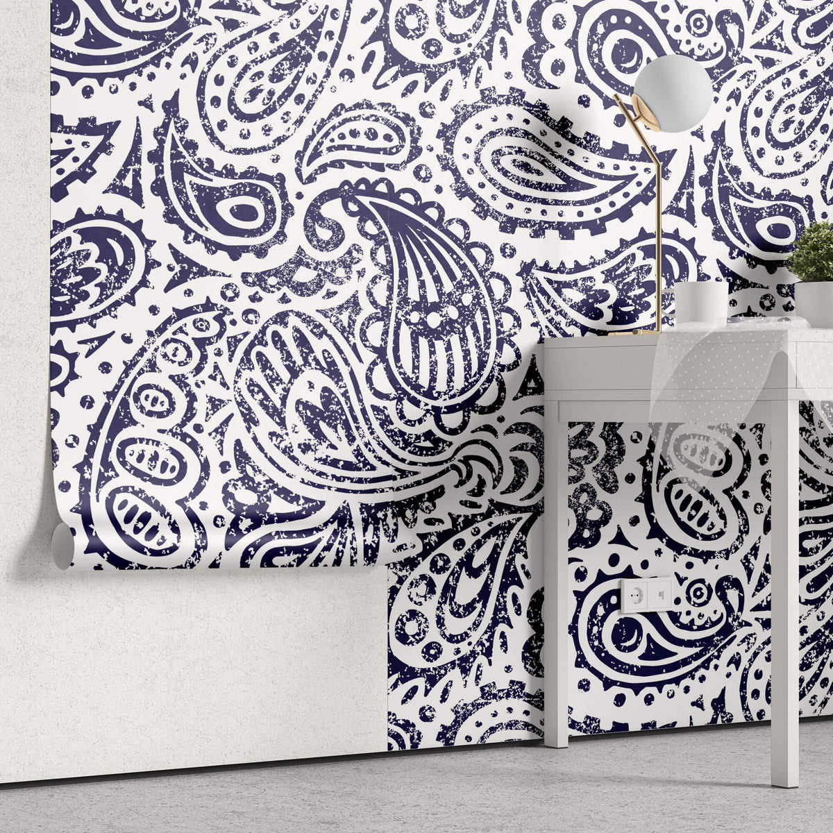 Tapet Personalizat Patterns cu model abstract de bandana in nuante de albastru - DARK BLUE BANDANA
