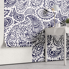 Tapet Personalizat Patterns cu model abstract de bandana in nuante de albastru - DARK BLUE BANDANA