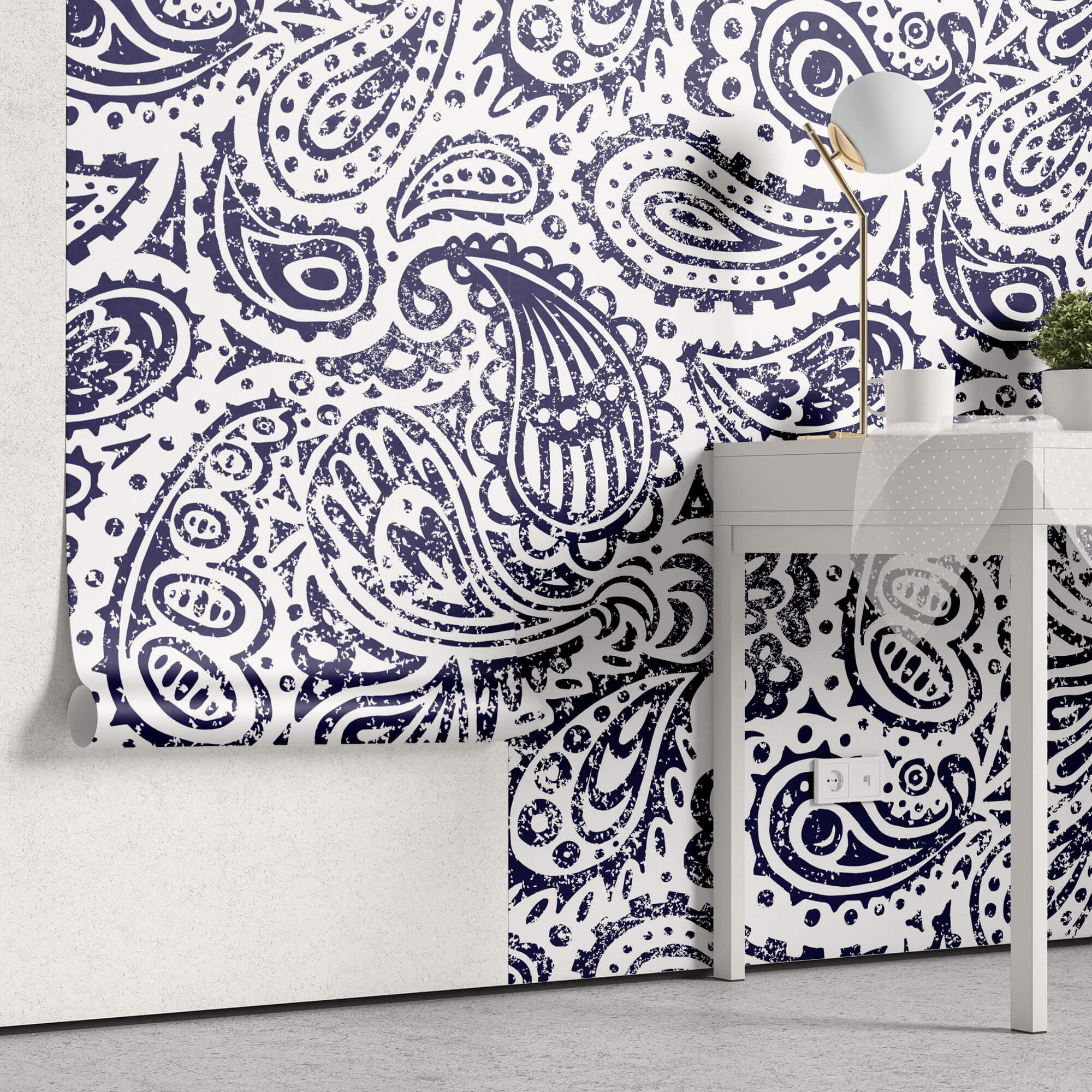 Tapet Personalizat Patterns cu model abstract de bandana in nuante de albastru - DARK BLUE BANDANA