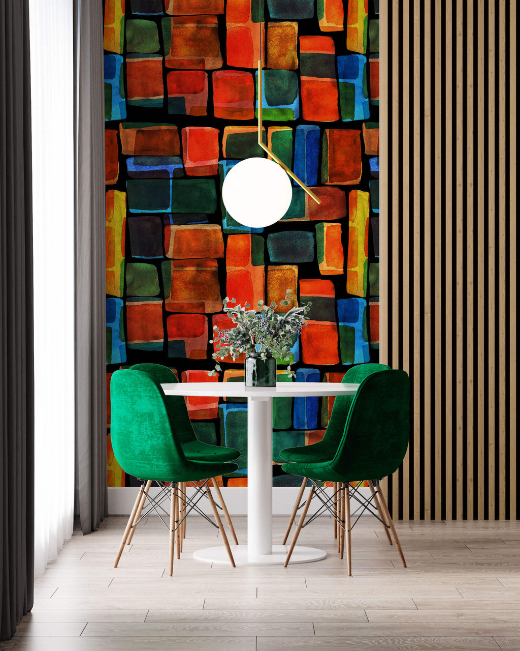 Tapet Personalizat Patterns cu cuburi pictate in nuante de rosu verde si albastru - COLORFUL WATERCOLOR CUBES