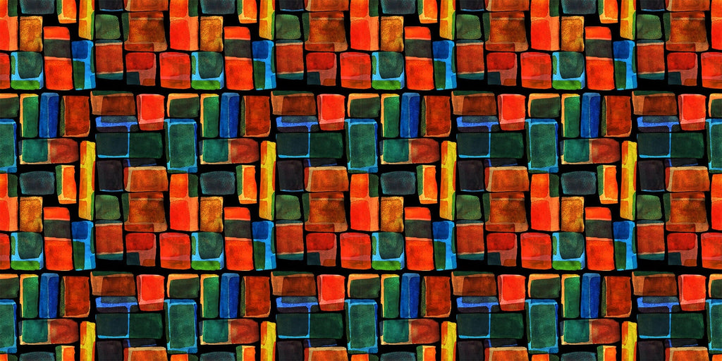 Tapet Personalizat Patterns cu cuburi pictate in nuante de rosu verde si albastru - COLORFUL WATERCOLOR CUBES