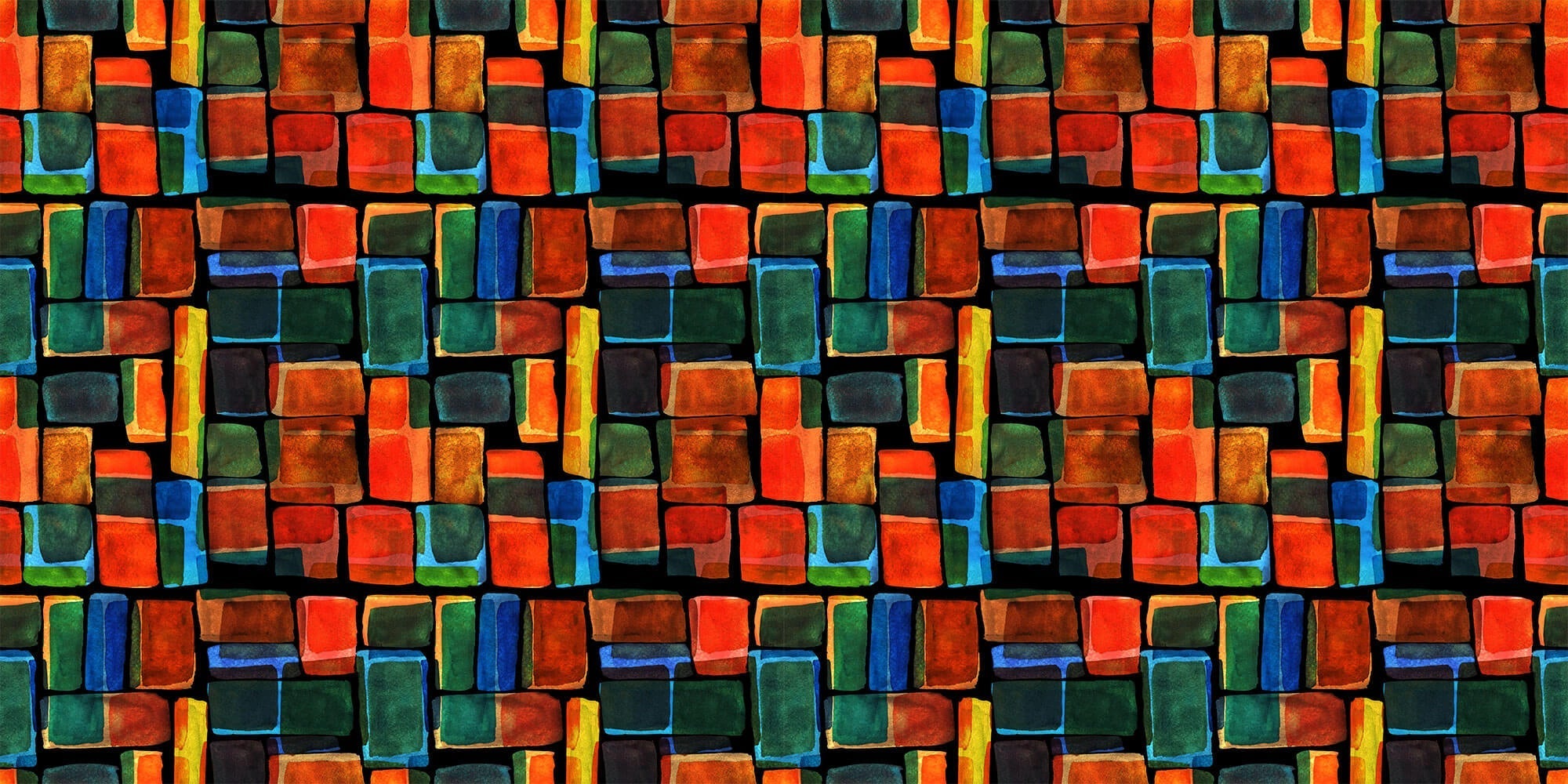 Tapet Personalizat Patterns cu cuburi pictate in nuante de rosu verde si albastru - COLORFUL WATERCOLOR CUBES