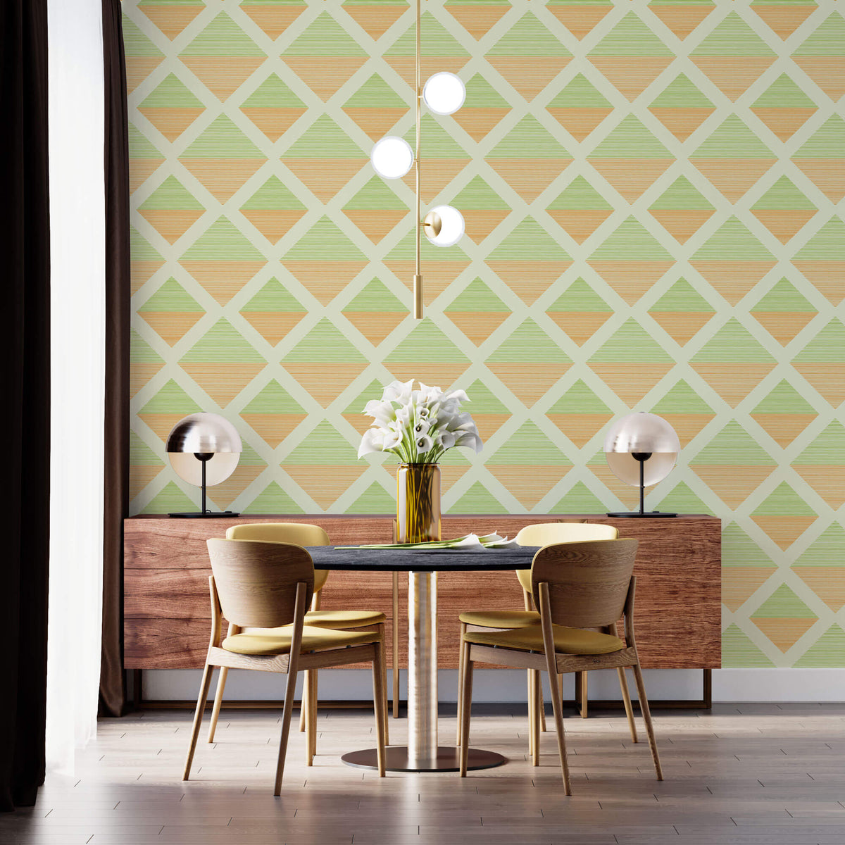Tapet Personalizat Patterns cu romburi in nuante de verde si portocaliu - GREEN AND ORANGE