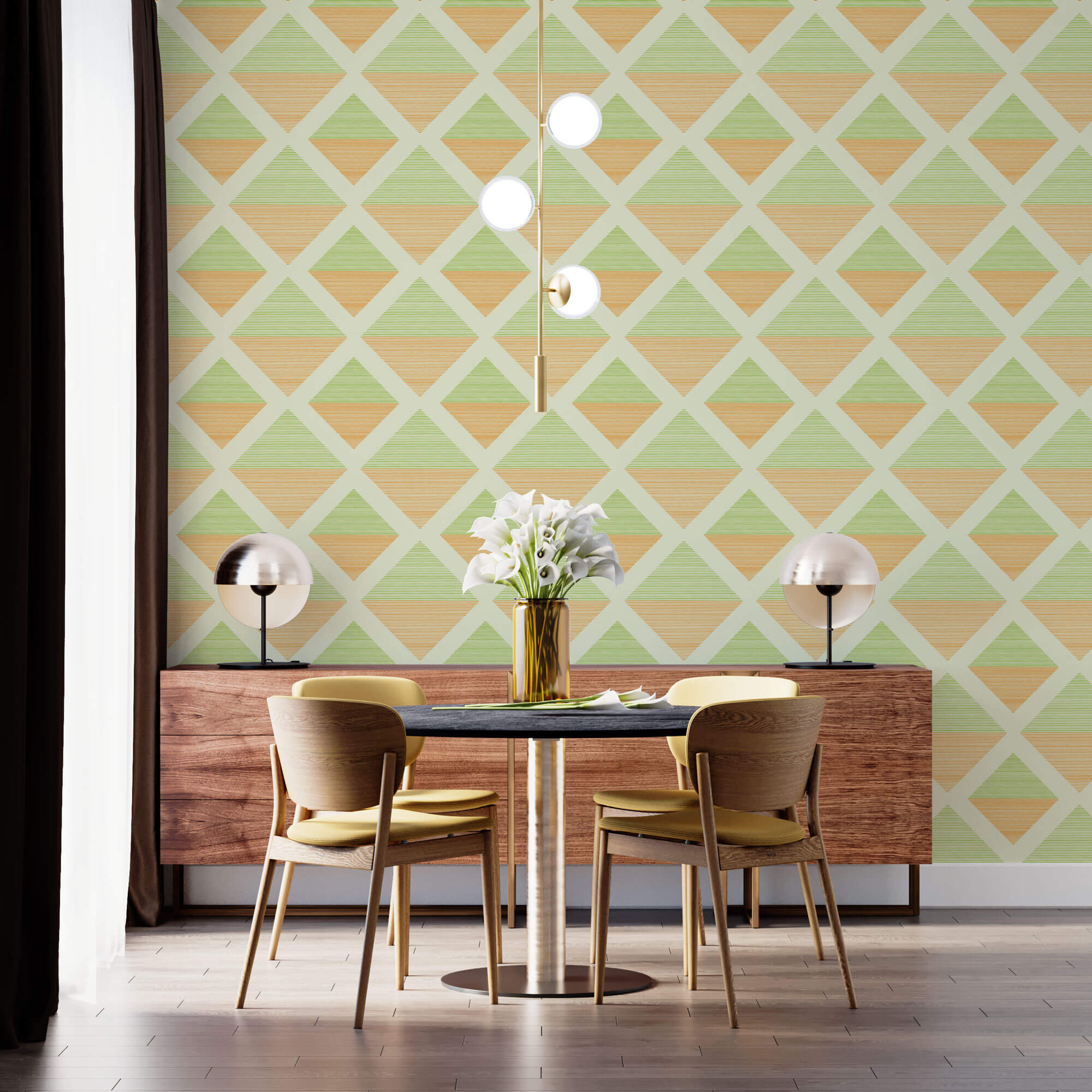 Tapet Personalizat Patterns cu romburi in nuante de verde si portocaliu - GREEN AND ORANGE