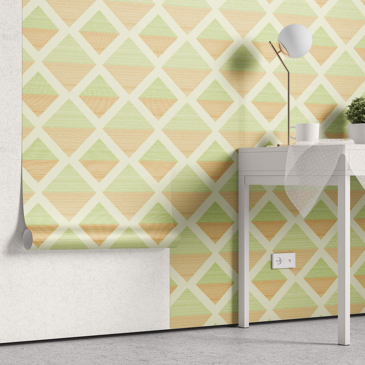 Tapet Personalizat Patterns cu romburi in nuante de verde si portocaliu - GREEN AND ORANGE
