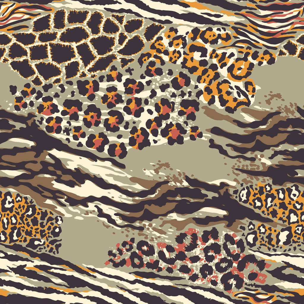 Tapet personalizat abstract cu model animal print de leopard si tigru in nuante calde maronii cheeath