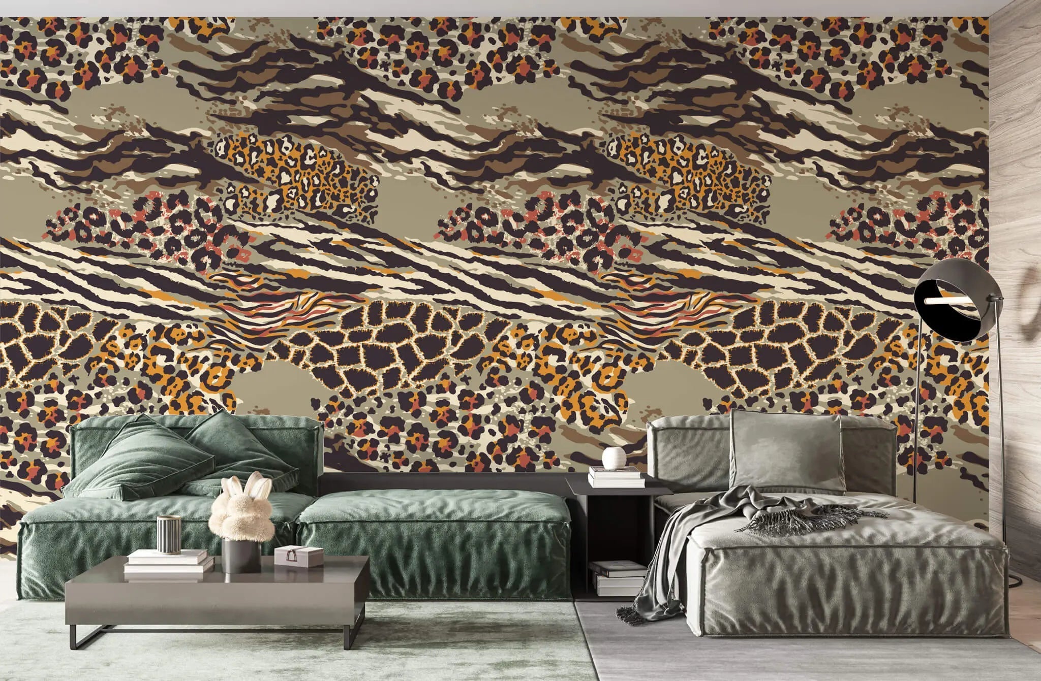 Tapet personalizat abstract cu model animal print de leopard si tigru in nuante calde maronii cheeath