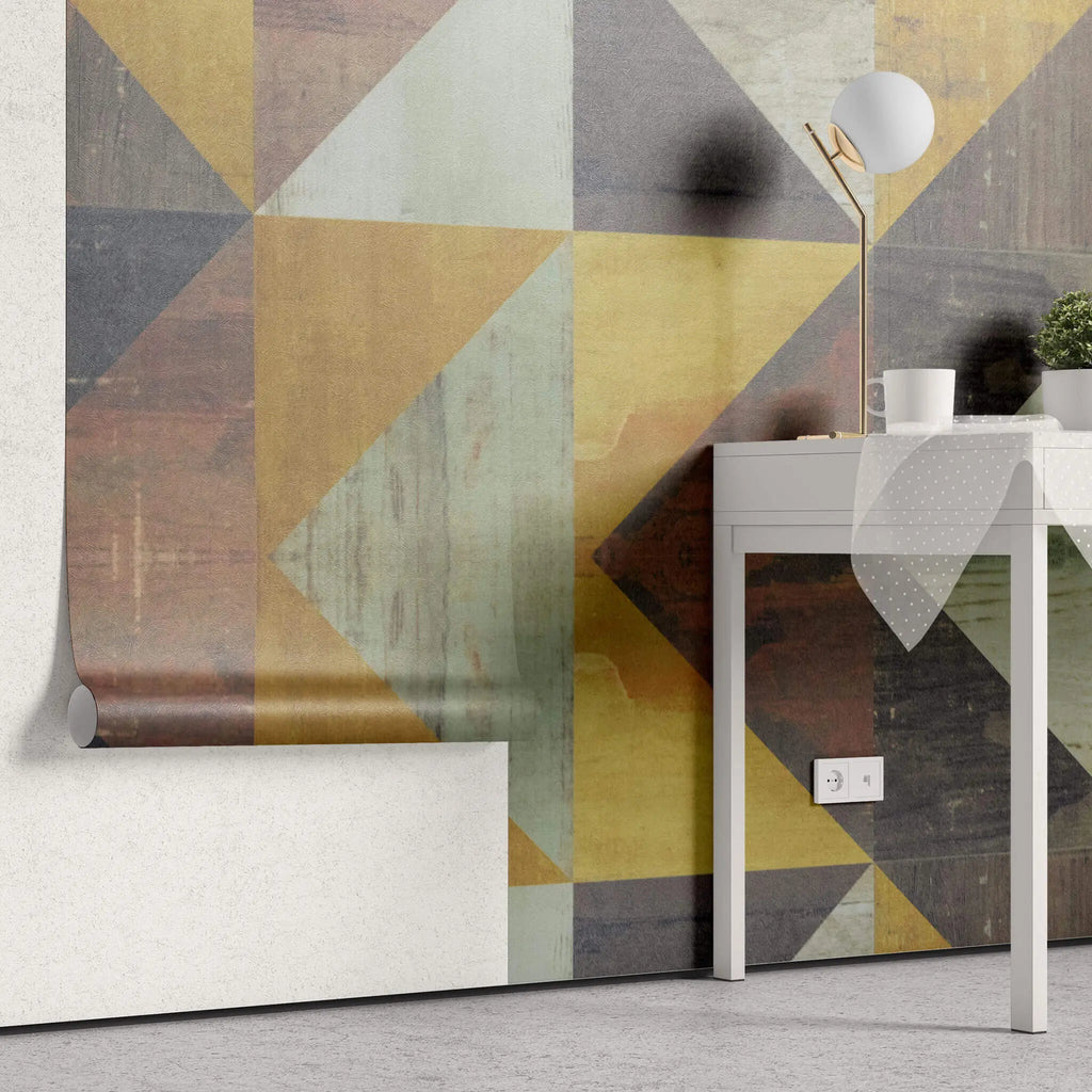 Tapet personalizat abstract cu forme geometrice in nuante calde complementare complementary geometrics