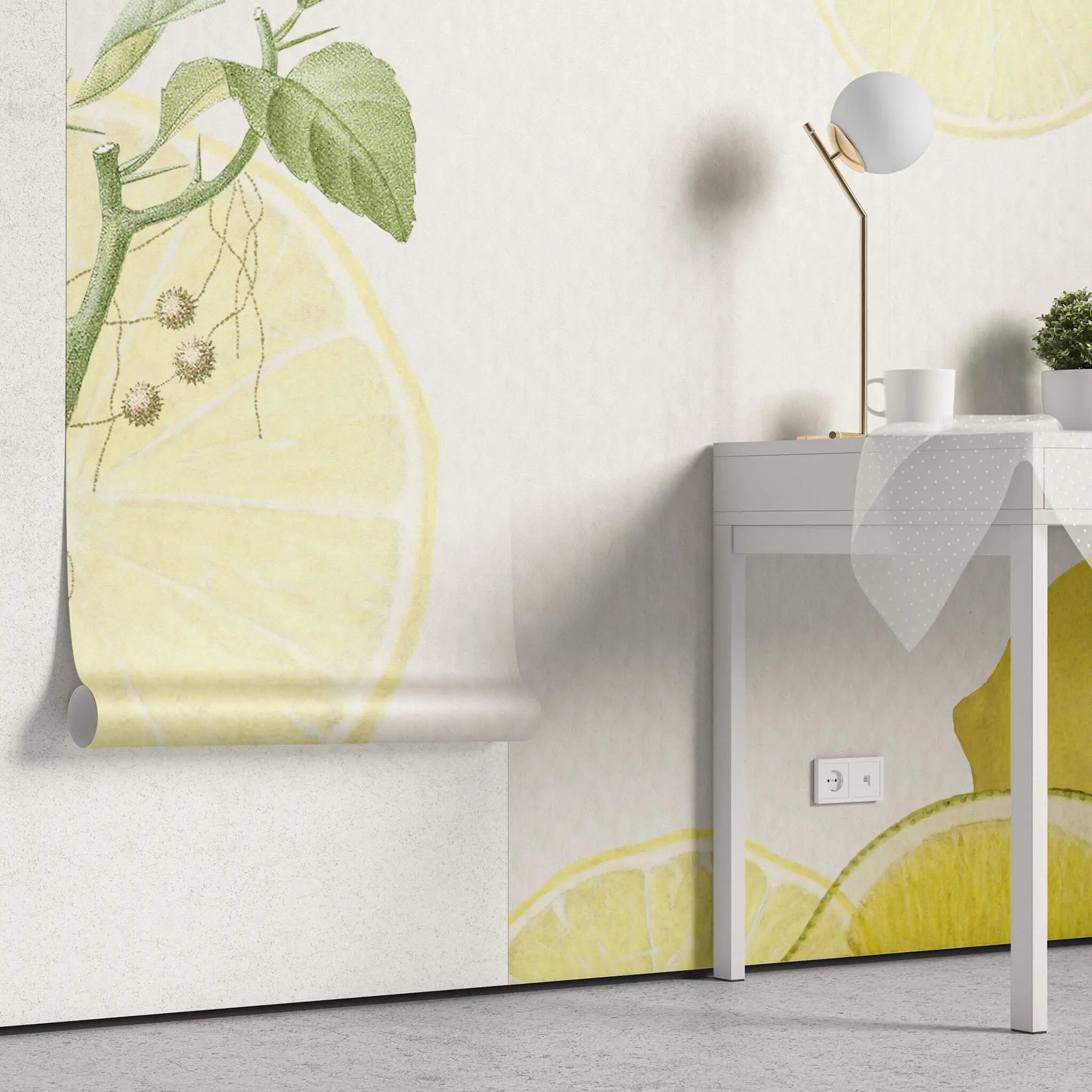 Tapet personalizat abstract cu citrice lamai si lime pe un fundal alb lemon tree