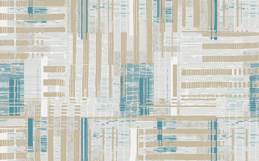 Tapet personalizat abstract cu dungi bej albastre si albe sand stripes