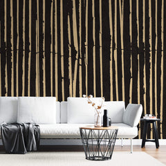 Tapet personalizat abstract cu dungi maronii pe fundal negru bamboo sticks