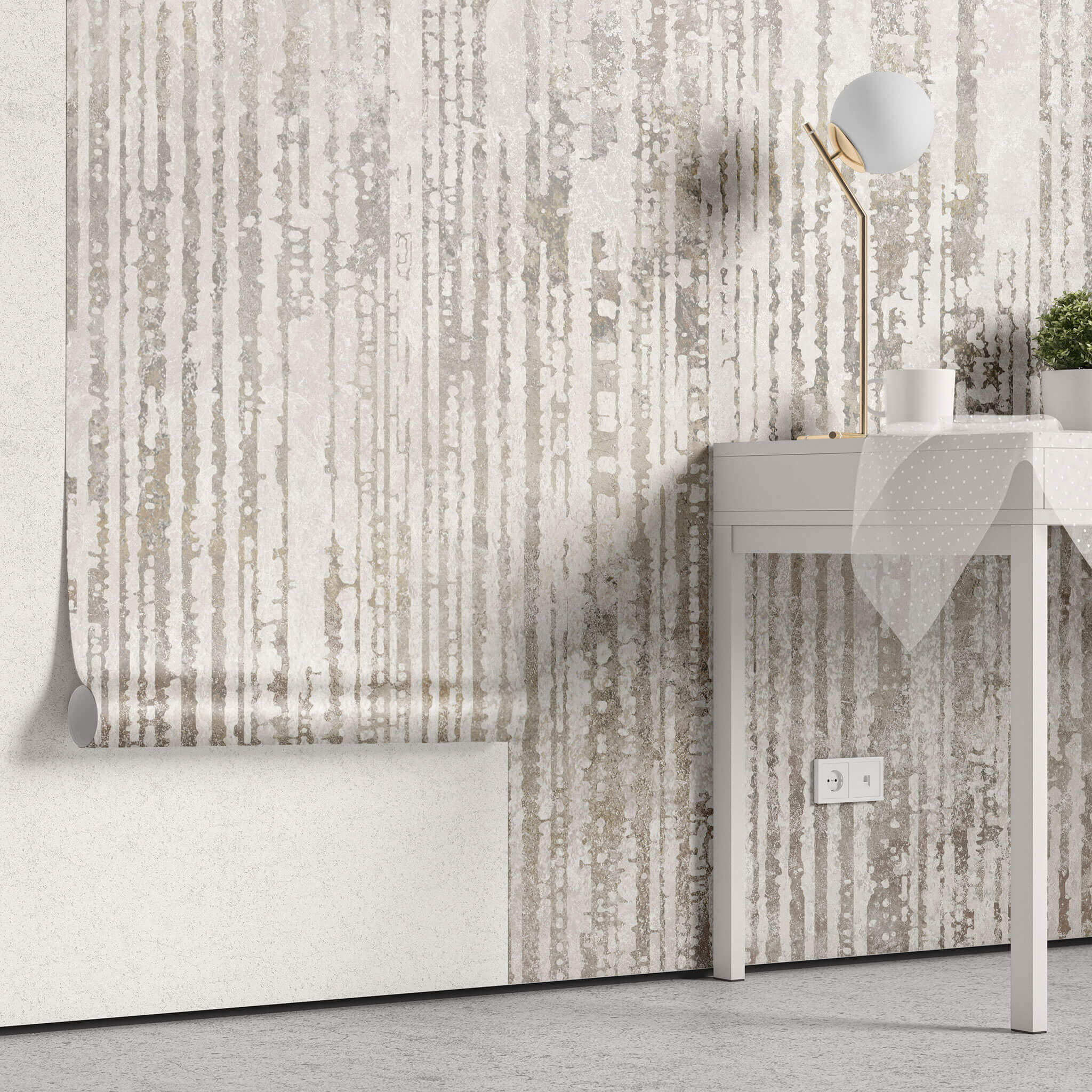 Tapet personalizat abstract cu insertii texturate de granit pe un perete alb granit stripes