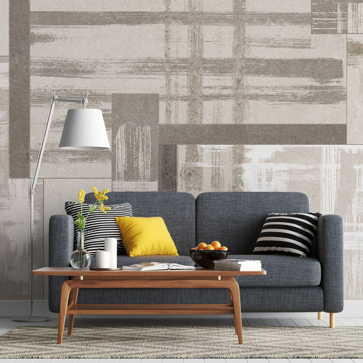 Tapet personalizat abstract cu dungi in nuante maronii painted beige
