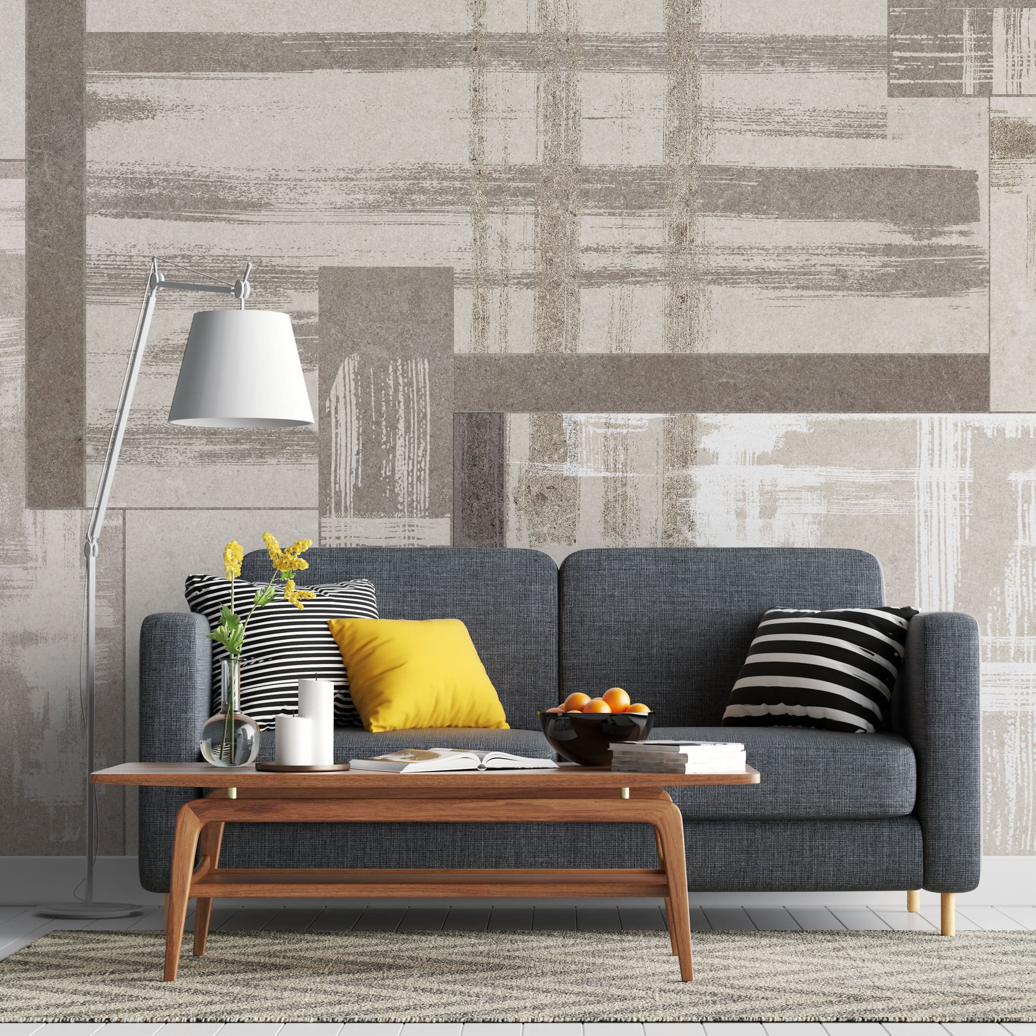 Tapet personalizat abstract cu dungi in nuante maronii painted beige