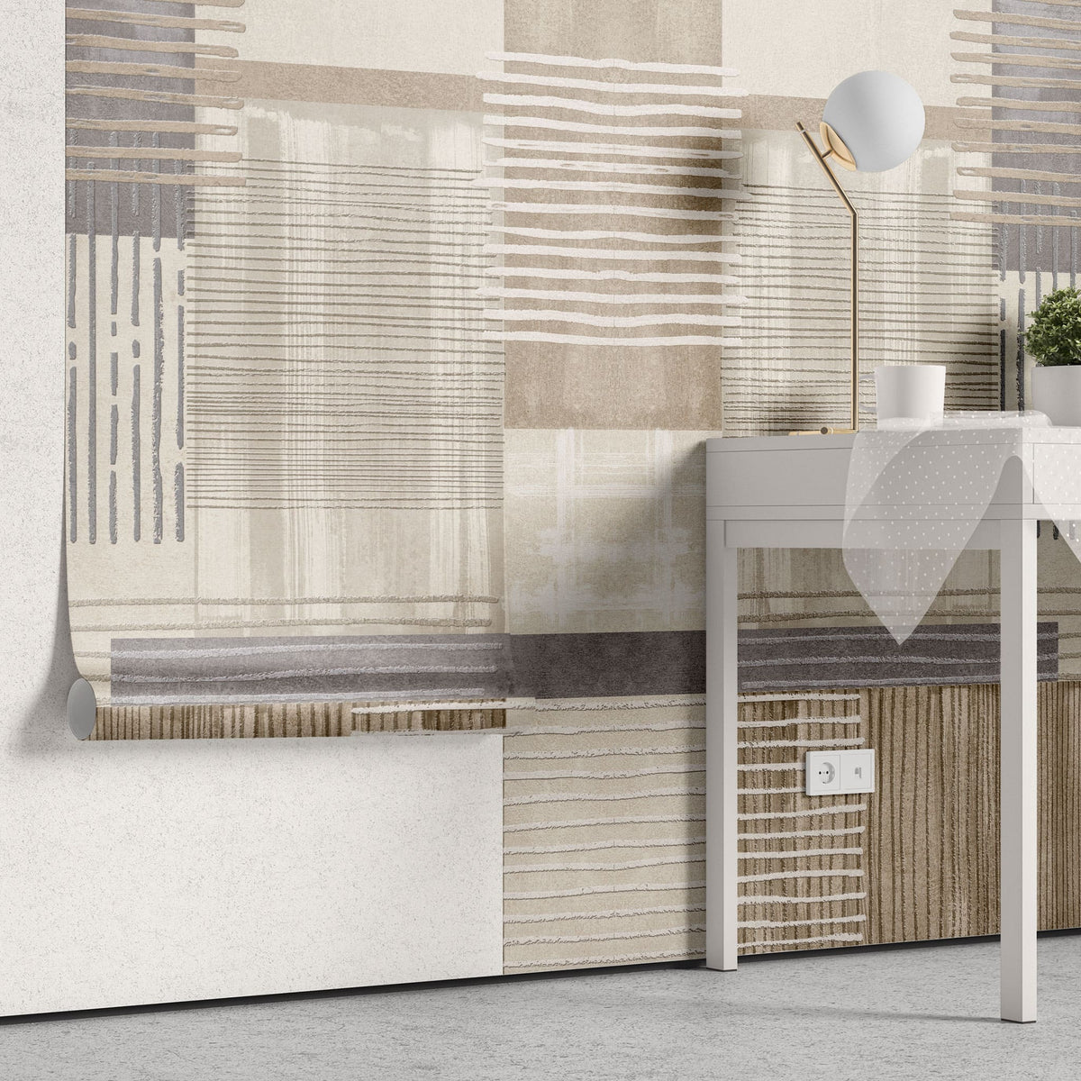 Tapet personalizat abstract cu dungi in nuante de bej sunny blinds