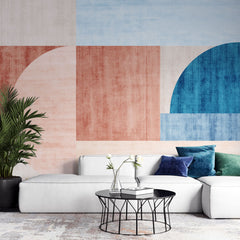 Tapet personalizat abstract cu forme geometrice in nuante de rosu si albastru crimson blue