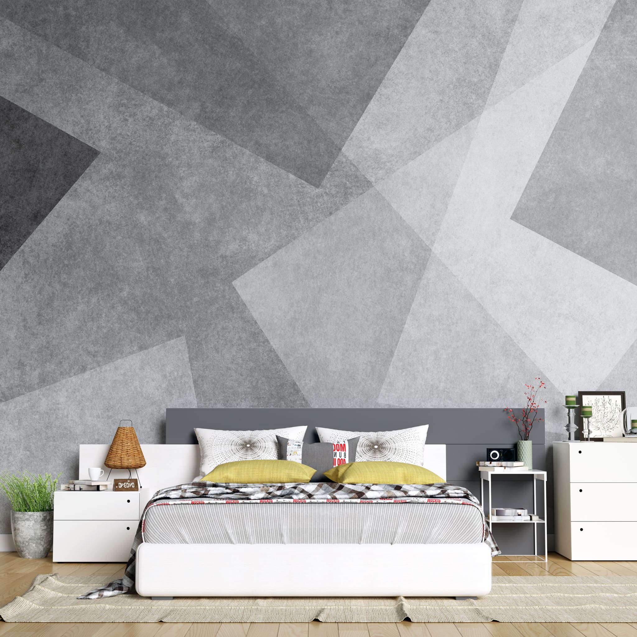 Tapet personalizat abstract cu forme geometrice care se suprapun in nuante de gri gray overlay