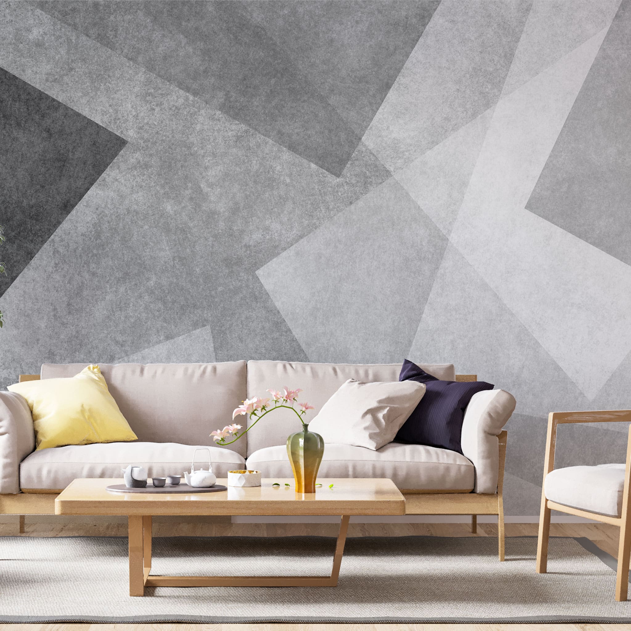 Tapet personalizat abstract cu forme geometrice care se suprapun in nuante de gri gray overlay