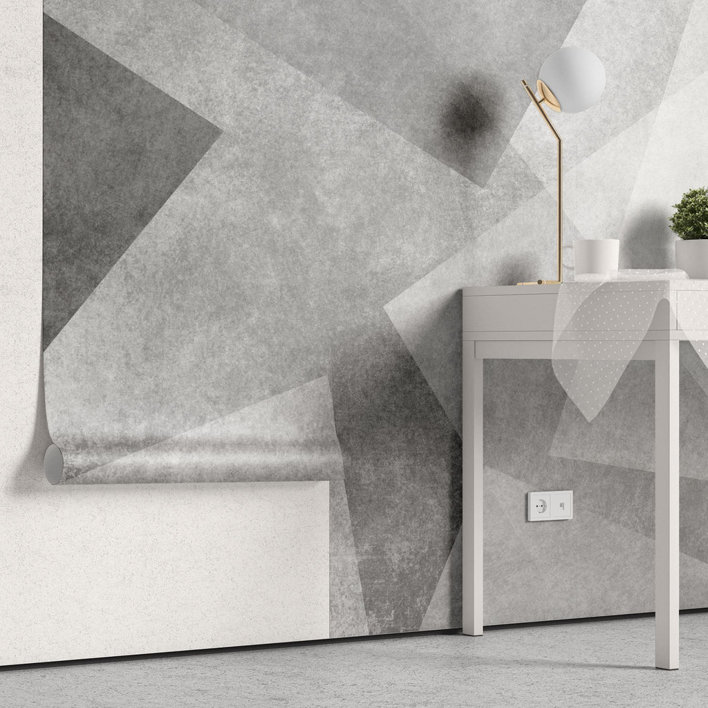 Tapet personalizat abstract cu forme geometrice care se suprapun in nuante de gri gray overlay