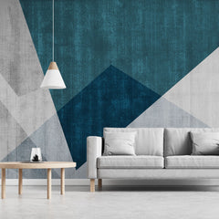 Tapet personalizat abstract cu forme geometrice care se suprapun in nuante de albastru blue overlay