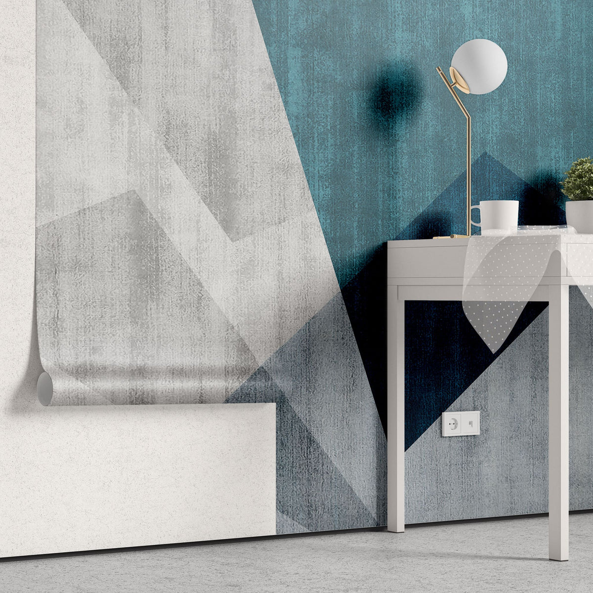 Tapet personalizat abstract cu forme geometrice care se suprapun in nuante de albastru blue overlay