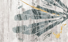 Tapet personalizat abstract cu forme de aripi abstracte in nuante de verde, gri si insertii aurii dragonfly