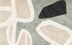 Tapet personalizat abstract cu forme circulare abstracte in nuante de verde menta, bej si negru abstract rocks