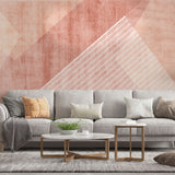 Tapet personalizat abstract cu forme si dungi in nuante de roz si alb pink pyramid