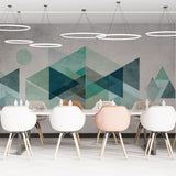 Tapet personalizat abstract cu forme triunghiulare in nuante turcoaz turqoise opacity