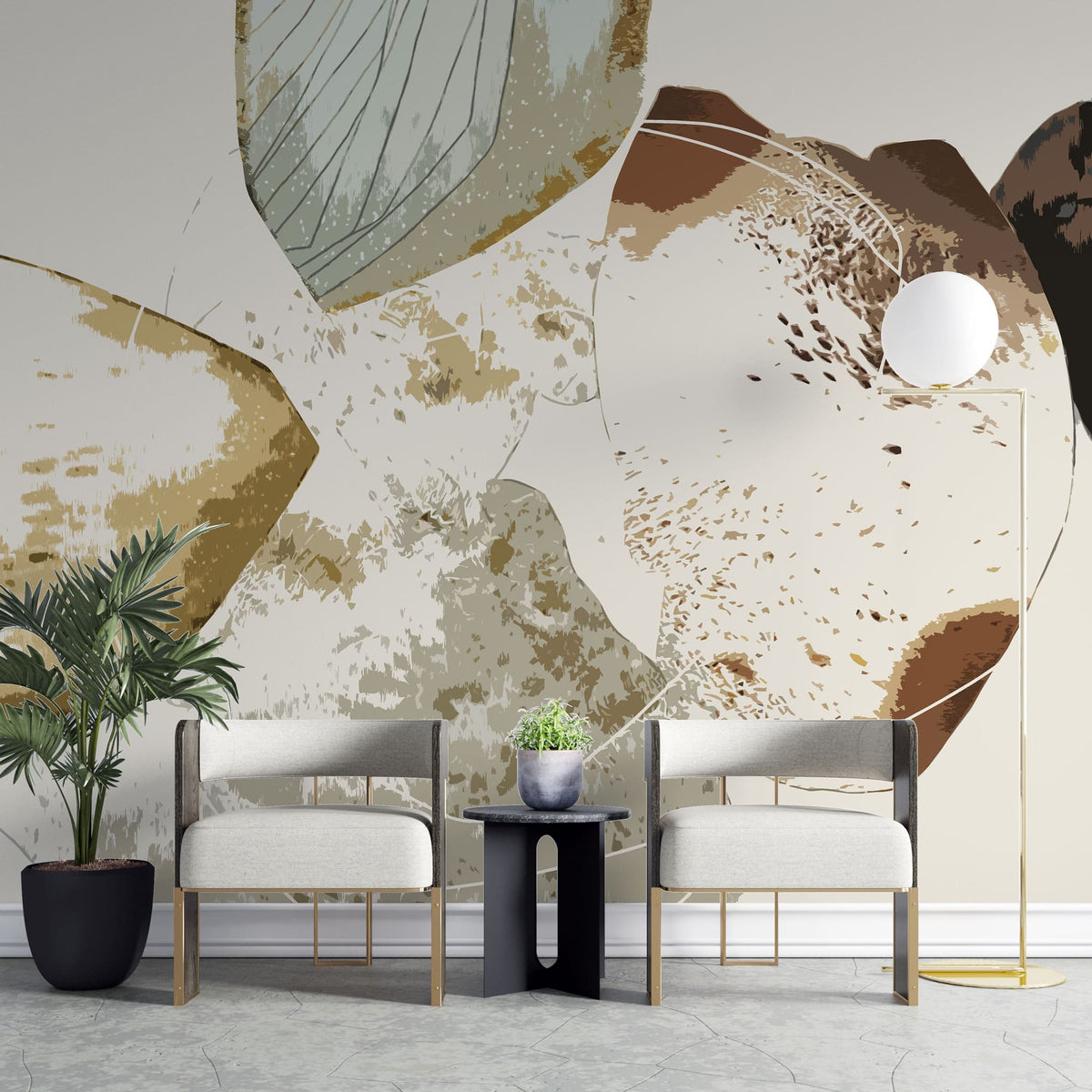 Tapet personalizat abstract cu forme de petale abstracte coffee petals