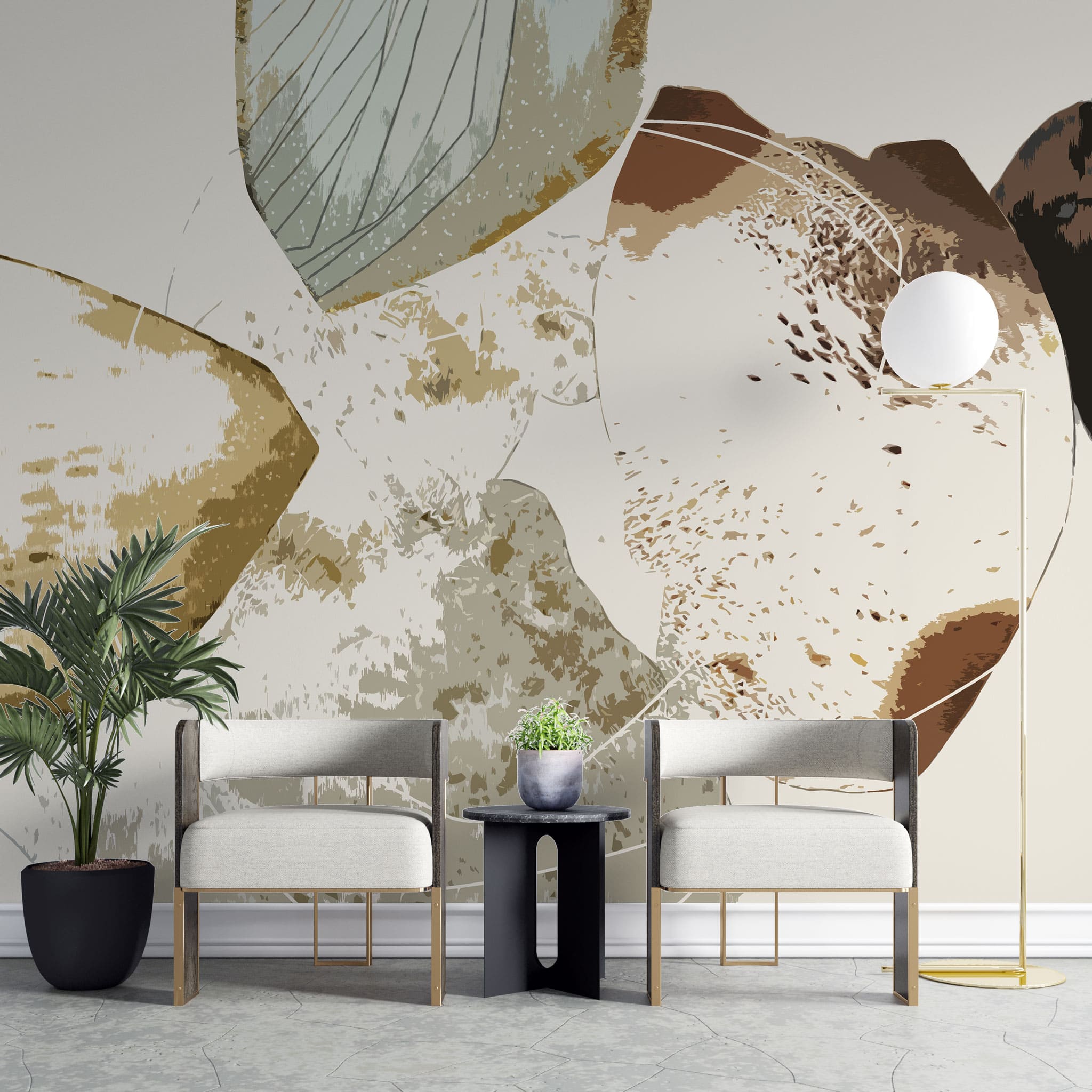 Tapet personalizat abstract cu forme de petale abstracte coffee petals