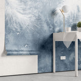 Tapet personalizat abstract cu pene albe pe fundal albastru white feathers